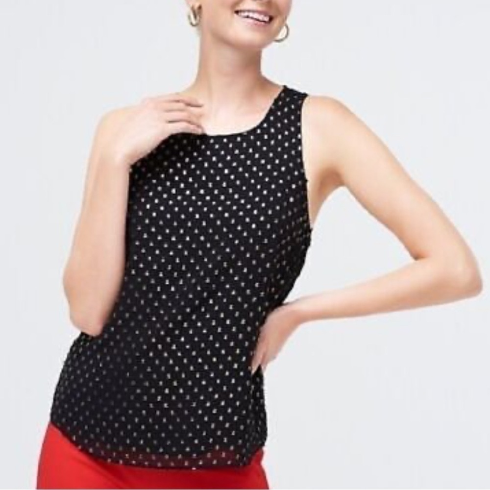 NWT J.Crew Black Gold Foil Swiss Dot Sleeveless Dress Blouse Top size Small